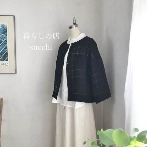 スワトウジャケット＊リネン空き羽レース＊black＊暮らしの店sacchi＊