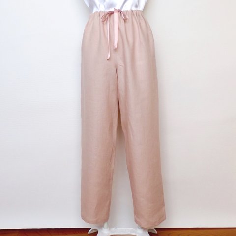 桜色リネンのリラックスパンツ　Lサイズ