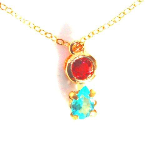 k18 - sweet red - Ruby & Paraiba Tourmaline Necklace