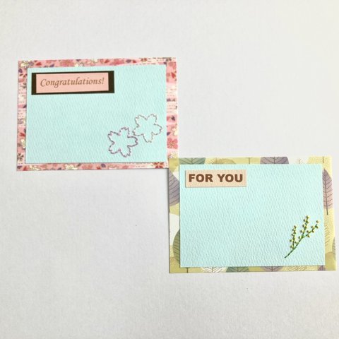 紙刺繍〜桜とミモザのメッセージカード〜②