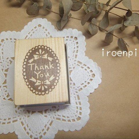 消しゴムはんこ　ブローチ風thank youはんこ