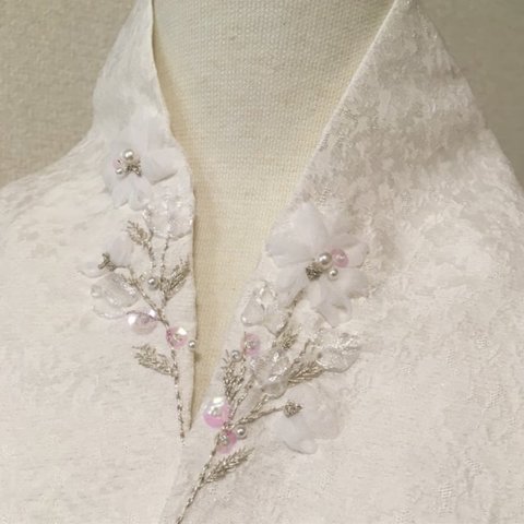 正絹リボン刺繍半襟白花