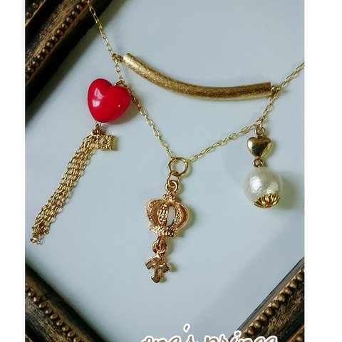 crown cross heart pearl necklace クロス コットンパール  ハート の女王のネックレス