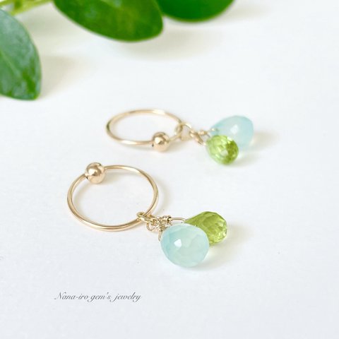 《2way》14kgf  peridot × seablue chalcedony  hooppierce