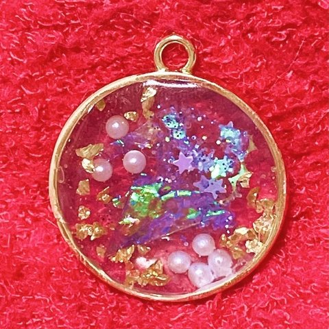 宝石箱 ペンダントトップ ハンドメイド レジン 透明 円形