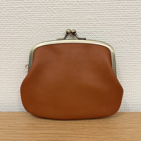 パカっと開くとお部屋が２つ＊仕切りつき口金の本革ぺたんこがまぐちミニ財布（ブラウンレザー）