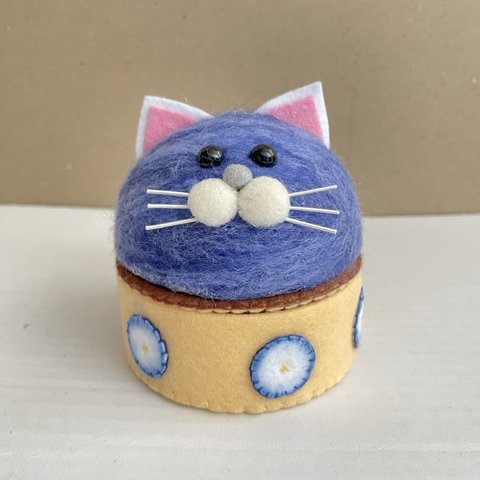 猫ケーキ小物入れ(ブルーベリー)