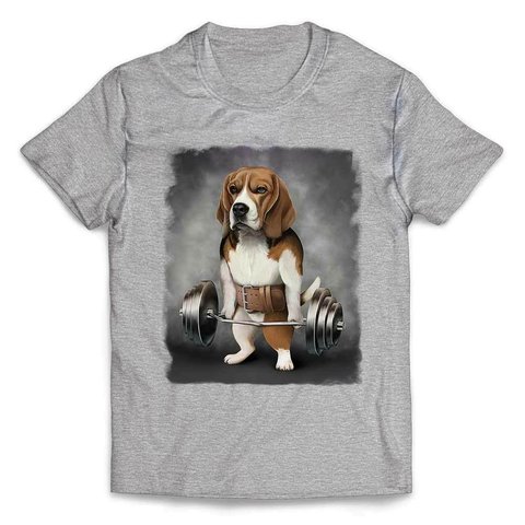 半袖Tシャツ ビーグル 犬 筋トレ 筋肉 バーベル ウエイトリフティング by FOX REPUBLIC