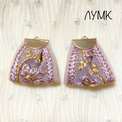 インド刺繍リボン　タッセル　パープル