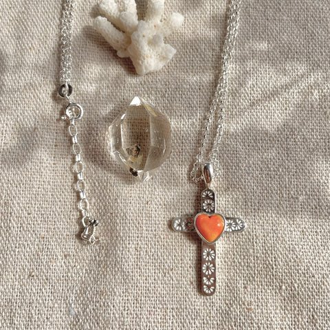  《silver925》 heart orange shell ✼ cross necklace ❃