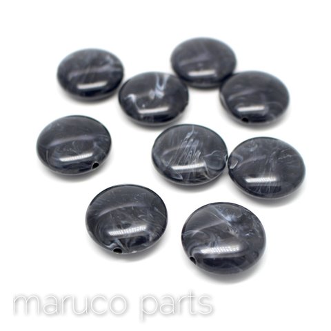 【マーブル天然石調＊フラットラウンド＊10個＊両穴】【14#ブラック】ヴィンテージ風◎beads-079-c14-m