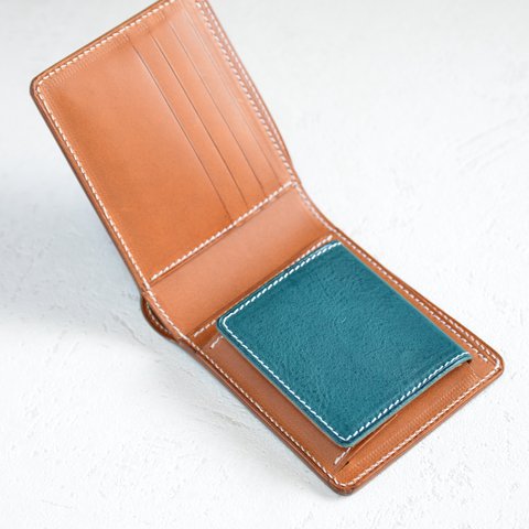 二つ折り財布　ボックスコインケース（パターンオーダー）　イタリアンレザー