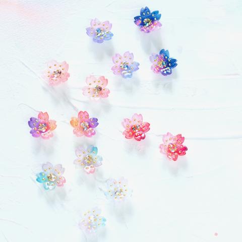 和の春水彩花[七色桜]ピアス/イヤリング/クリップ▷キラリクリスタル◁水彩のようなアクセサリー