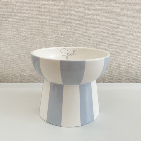 名入りフードボウルM⭐︎ストライプ【ベビーブルー】/ Striped pet food-bowl with name 【light blue】