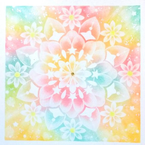 パステル曼荼羅アート   原画  「虹の花」 
