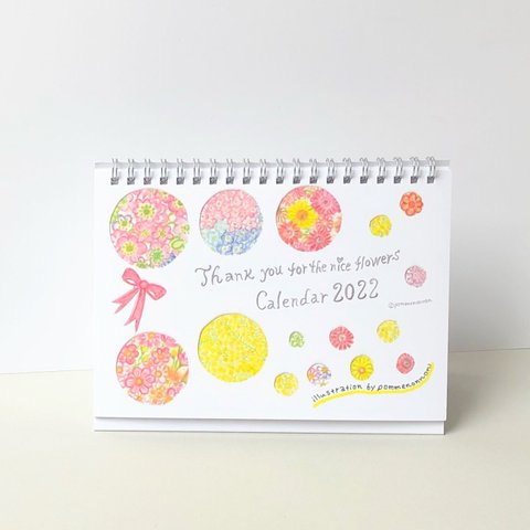 💐Thank you for the nice  flowers Calendar 2022〜「カレンダー/卓上カレンダー2022/月めくり/日曜日はじまり/プレゼント」