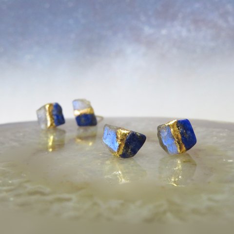  夜明け前＊Lapis-lazuli×Labradorite＊金継ぎ／pierce／S size 