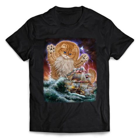 半袖Tシャツ 船を襲う ペルシャ猫 海 雷 嵐 by FOX REPUBLIC