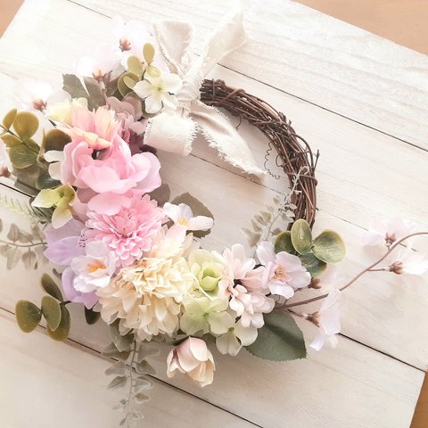 夢見る桜🌸春のリース(約30cm)ひな祭り　玄関リース　結婚祝い　出産祝い　新築祝い　誕生日