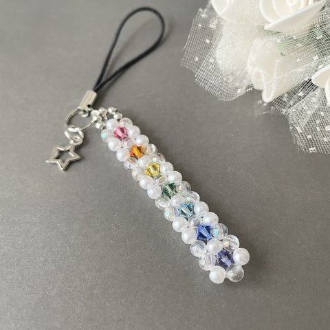 虹色 の お花 ストラップ チャーム キーホルダー ♡ アミュレット 厄除け