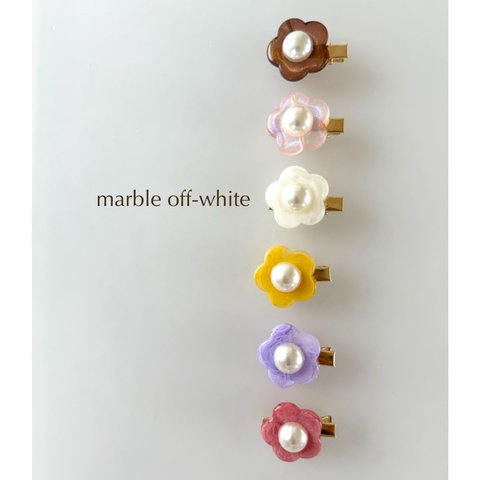 【flower  perl clip marble off-white】花 ヘアクリップ ヘアアクセサリー アクセサリー ピンク キッズアクセ ビーズ キラキラ 夏