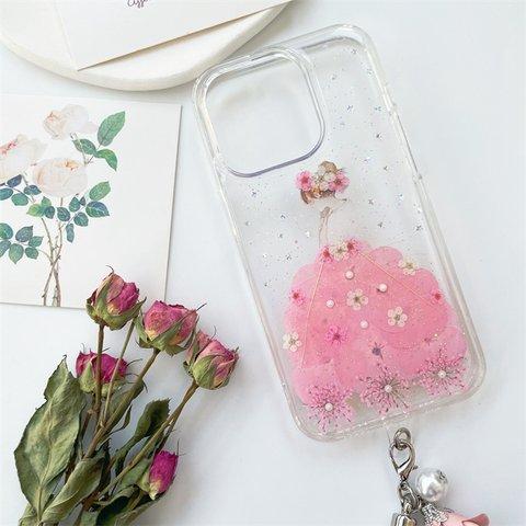 紫陽花押し花スマホケース、全機種対応、手帳型、四隅にショルダーホール、スマホリング、iPhone14、iPhone14plus、iPhone14Pro、GooglePixel 6