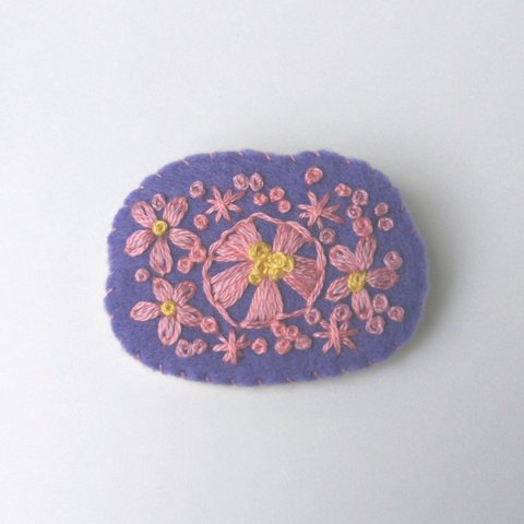 お花畑刺繍ブローチ 桃