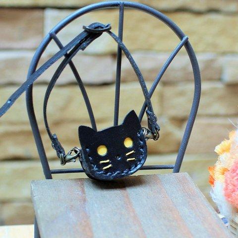 ☆ドール　鞄　ねこ　猫　(=^・^=　黒猫ショルダー　☆ ピュアニーモ　ブライス　オビツ１１ ☆ハロウェイン　🎃　牛ヌメ革　ミニチュア