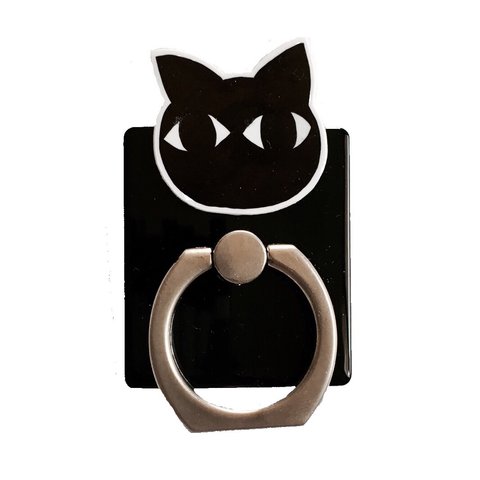 Smart Phone BLACK CAT bunker ring ( スマホ iPhone バンカー リング アクセサリー 黒猫 ネコ ) 原宿 古着 スピンズ WEGO ゴスロリ オカルト 個性的