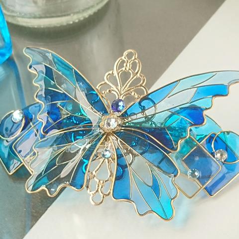 （6cm金具）蝶のバレッタ〜intelligence〜（hair ornaments of Stained glass butterfly）