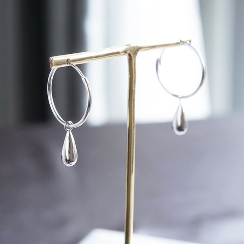 【Sterling silver 925】 Teardrop Hoop Dangling Earrings