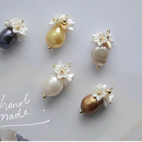 Tiyo Handmade バロック淡水真珠花　チェーン　ペンダント　ピアス　アクセサリー　tm38