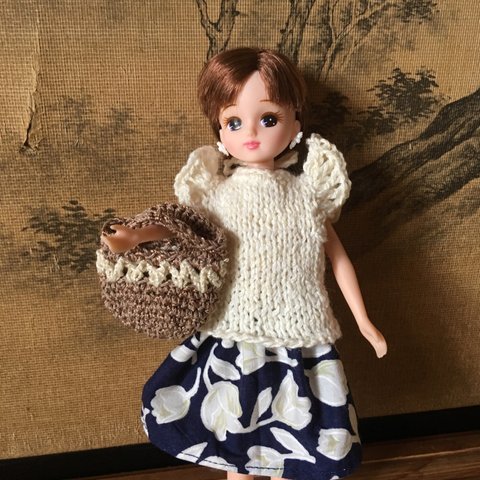 リカちゃん フリル付き ニット トップス 帽子 バッグ セット