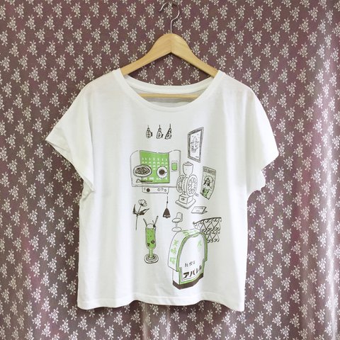 純喫茶アパレルTシャツ　ドルマンスリーブ/白