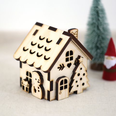 【キット】クリスマス 木製ミニチュアハウス（LEDキャンドルライト入れ&小物入れ）