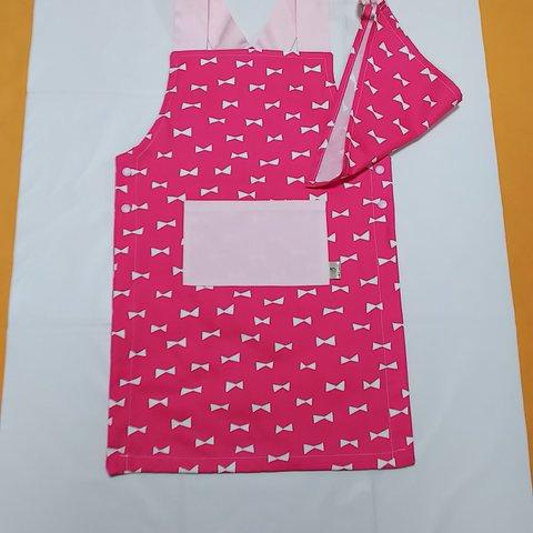 子供用エプロン&三角巾セット  ピンク