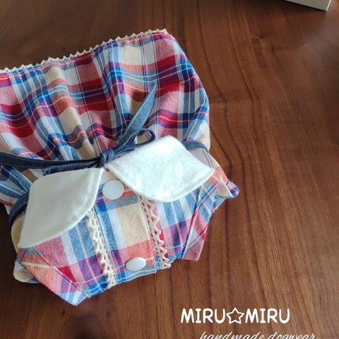 犬服 マドラスチェック丸襟シャツワンピース　おでかけやお散歩に☆前開きで着せやすい襟付きワンピース　お誕生日や記念撮影にも☆手作りドッグウェア