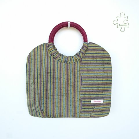 ◆50%OFF  8,200円⇒4,100円！◆◎令和な持ち手◎のリングバッグ × 波なみ ＊Decopokoの着物リメイク＊ 