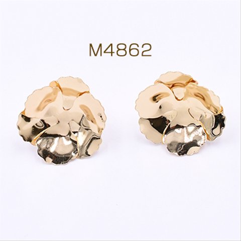 M4862 6個 ピアス金具 2連三弁花 21×21mm ゴールド3X【2ヶ】