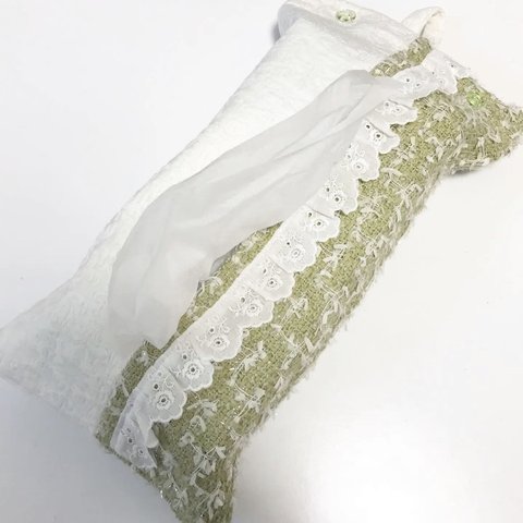 箱ティッシュケース【green × white】