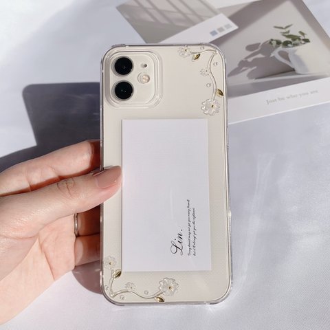 iPhoneケース [SwayingFlowers] iPhone14 iPhone13 iPhone12スマホケース ハードケース シンプル おしゃれ クリアフラワー ゴールド シルバー