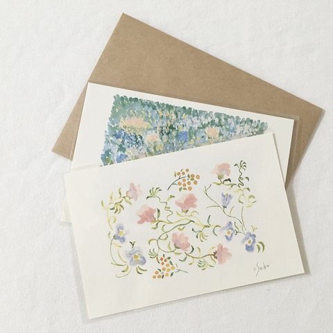 「イギリスの草原」と「美術館のお花」ポストカード　2枚セット