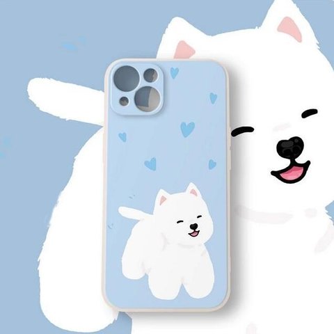 犬のスマホケース   ウェスティ  iPhoneケース  動物柄 水色