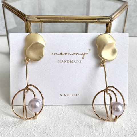 matte gold×pearl 大ぶりピアス/イヤリング