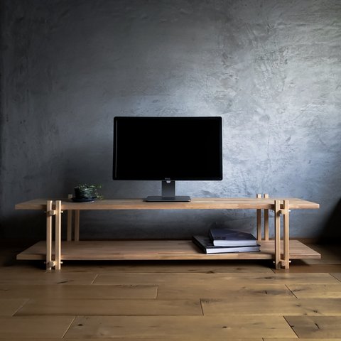 木組みで製作　テレビボード　自然塗料　139cm ローボード、テレビ台、桧、松、ラバーウッド