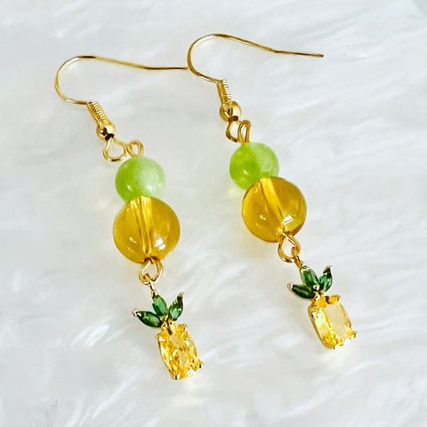 天然石 *fresh! fresh!! fresh!!!* 🍍 シトリン 翡翠 パイナップル 果物 ピアス 