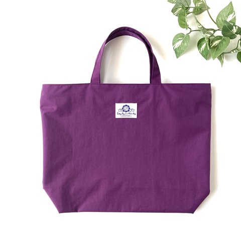 【送料無料】ファスナー付きトートバッグ(紫)　小学生の通学におすすめ　プールバッグにも　防水ナイロン製　レッスンバッグ
