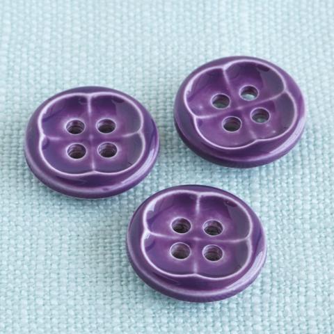 (3個) 12mm 四つ穴ボタン パープル フランス製 ＊ 紫