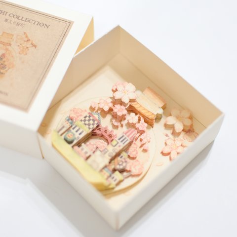 手作りキット＊ミニ3次元Box「瓶入り桜町」正方形タイプ《空想街雑貨店》