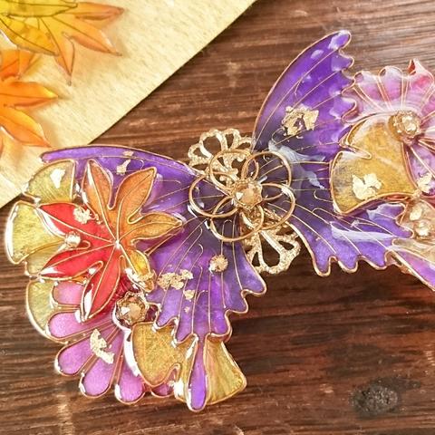 菊と紅葉と蝶バレッタ（Hair ornaments butterfly&Autumn beauty）